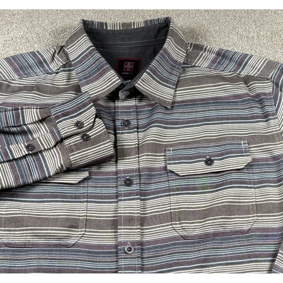 Swiss Tech Other - SWISSTECH Men's Large Button Up Long Sleeve Striped Shirt Brown